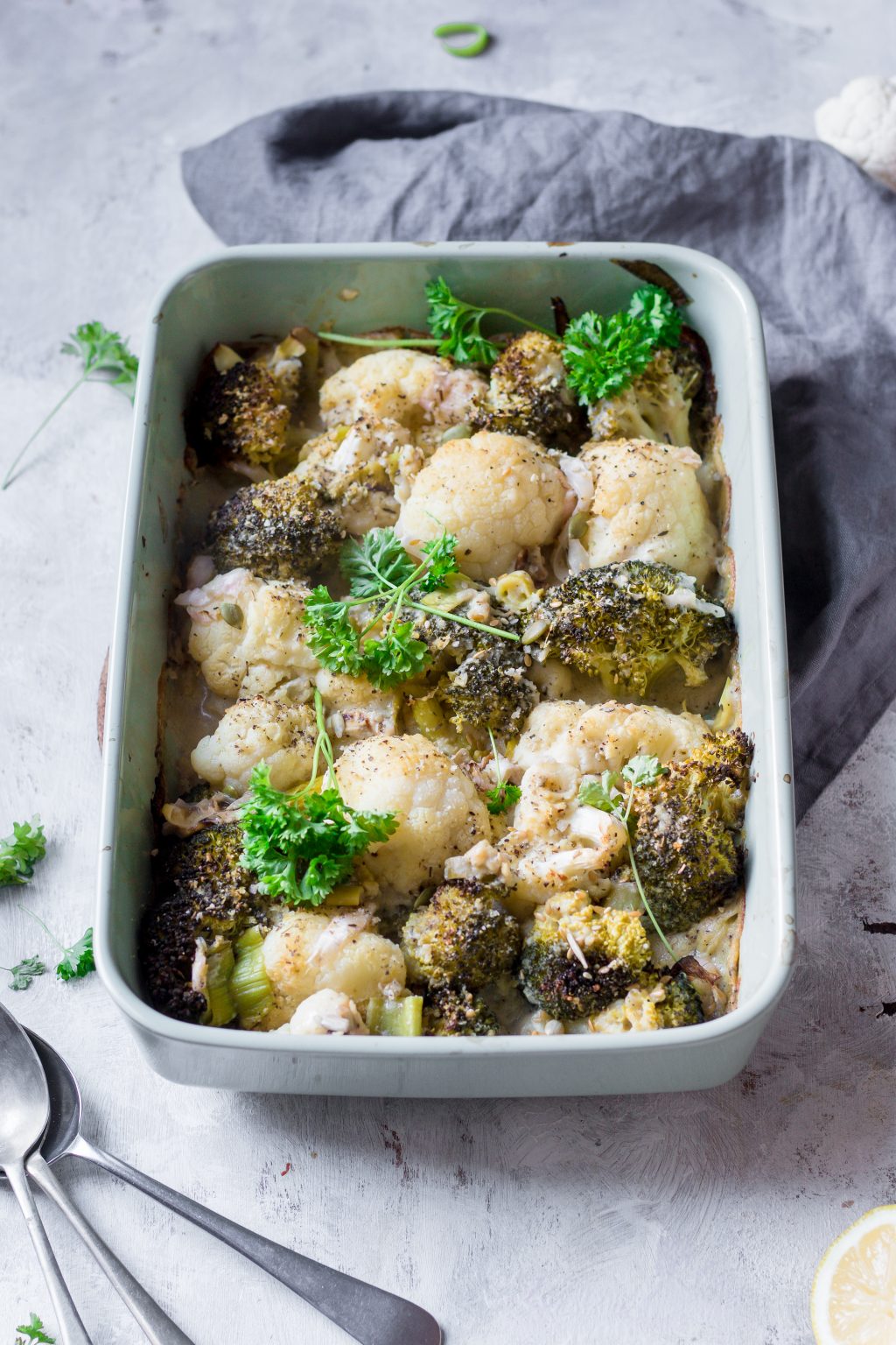 Leek, Cauliflower and Broccoli Creamy Bake British Leeks