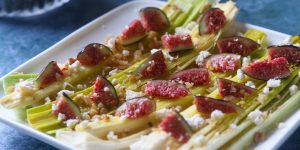 Baked Leeks with Fig, Walnut and Crumbly Cheese