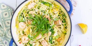Creamy seafood pasta with leeks