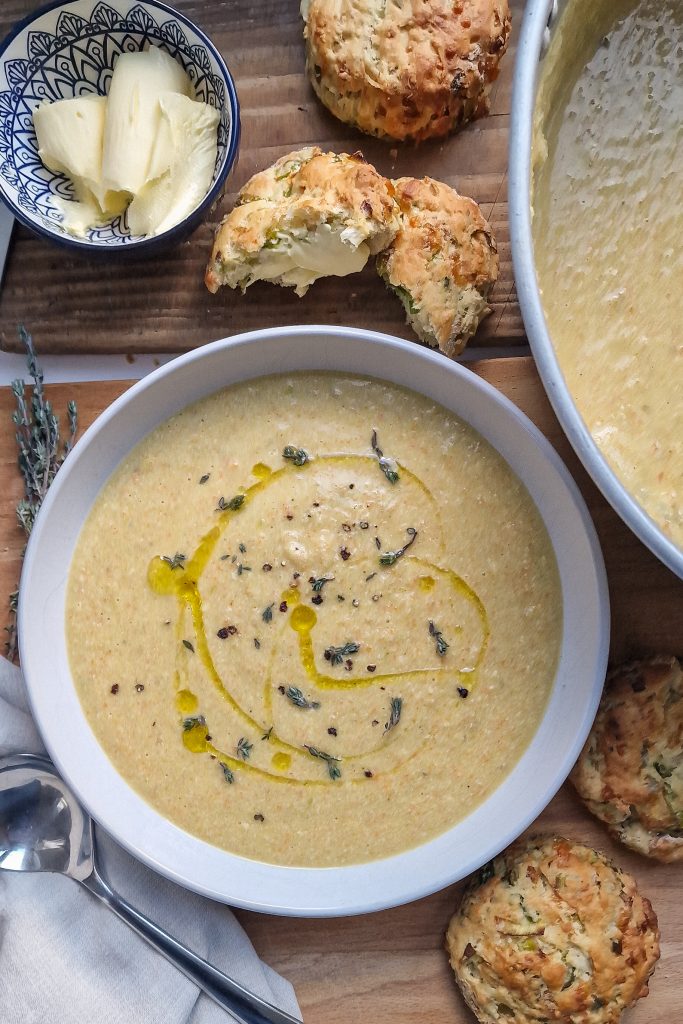 Amy Sheppard’s Chicken and Leek Soup with Cheese and Leek Scones