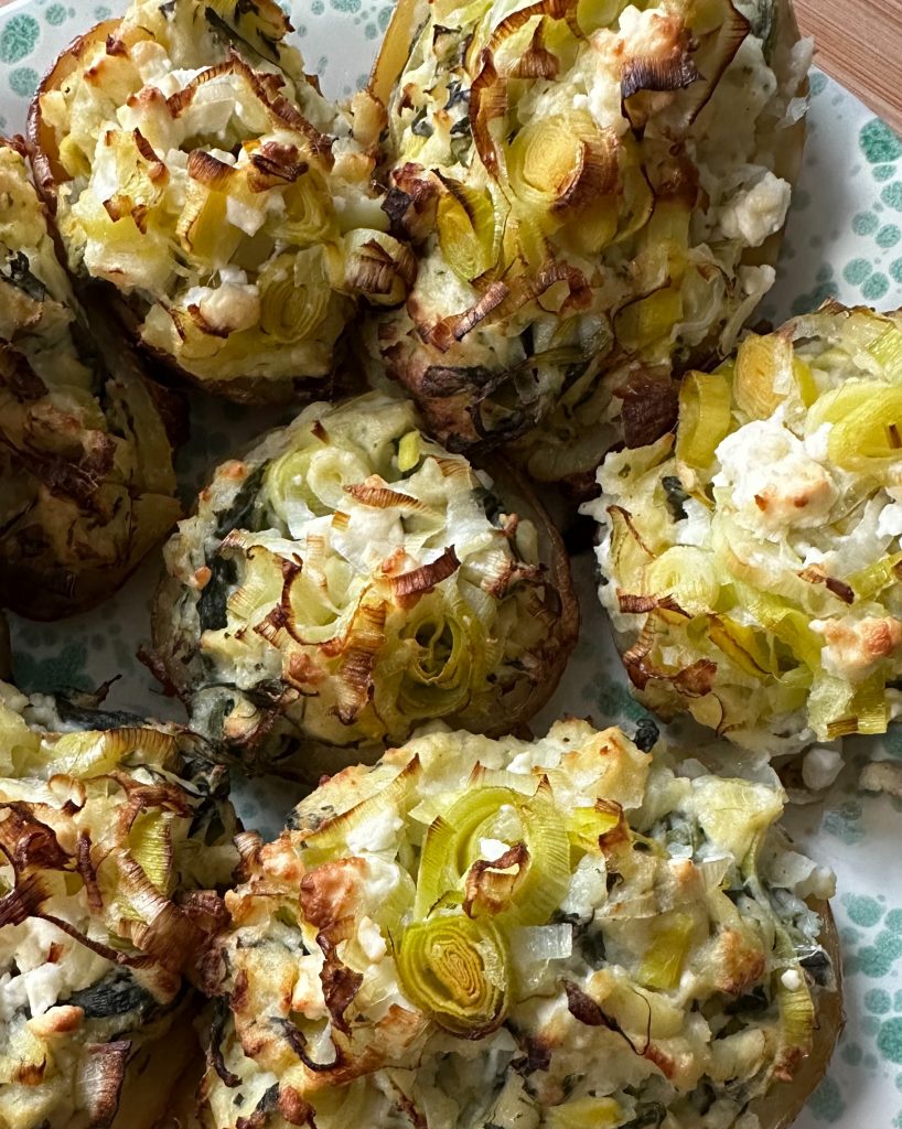 Elly Curshen’s Twice Baked Potatoes with Leeks, Spinach & Feta